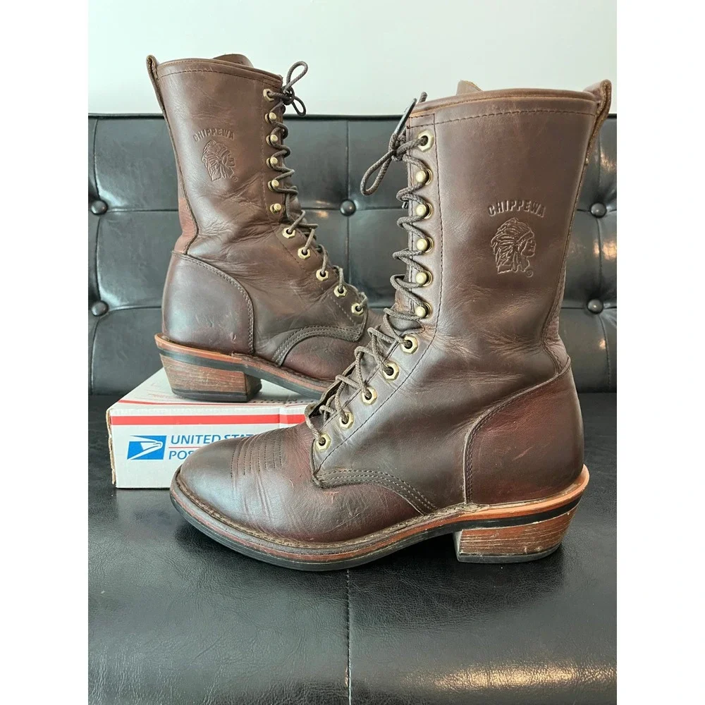 Chippewa Packer Brown Leather Lace Up Boots